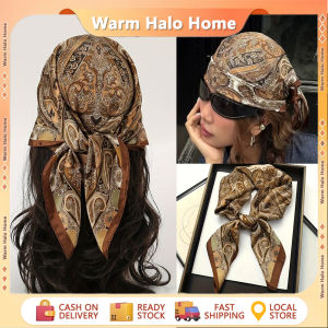 Women Paisley Print Headscarf Brown Golden Floral Design Lightweight Polyester Square Scarf for Summer Casual Streetwear Beach or Holiday Gift Beach Accessory