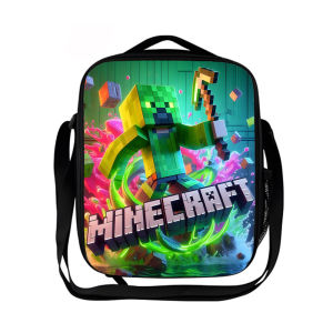 Mine craft printed lunch bag MC shoulder bag childrens lunch bag cartoon messenger bag shoulder bag for childrens back-to-school gift