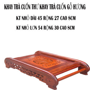 Khay trà chân cuốn gỗ hương-Khay trà cuốn thư-Khay trà gỗ hương