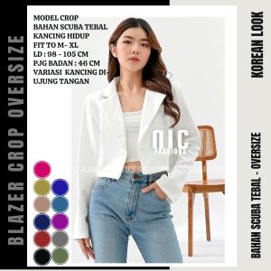Blazer Crop Oversize Kerja Kantor Wanita Kancing Krah Korea Style Yoori NICFashion