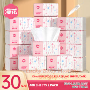 【30 Packs/Box】ManHua Pink Drawing Tissue 5-Ply 400 Sheets/Pack Thick Soft Facial Tissue/luckyhome