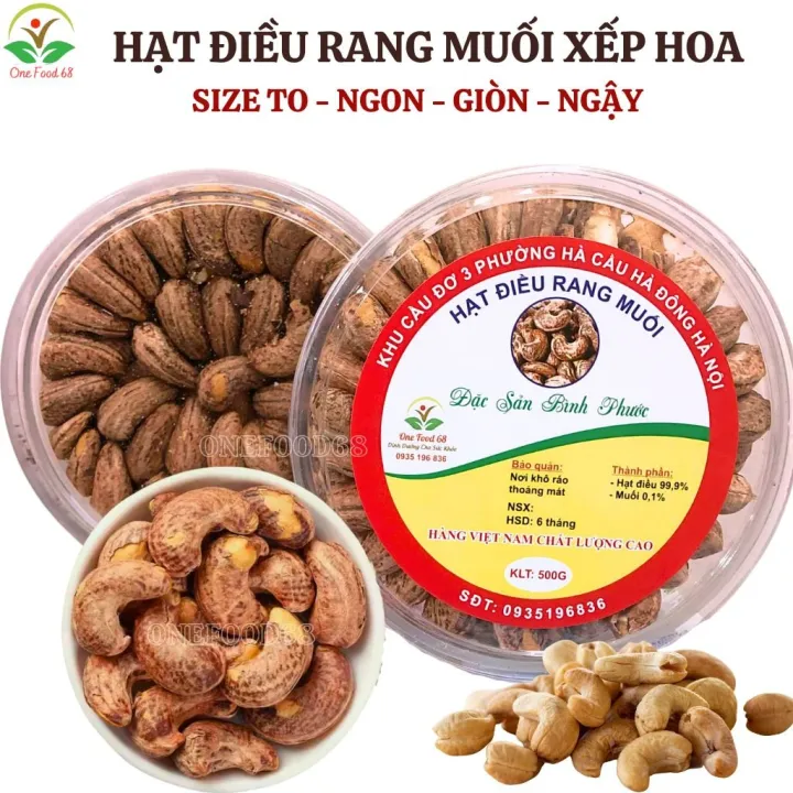Hạt Điều Rang Muối Nguyên Lụa Xếp Hoa Onefood68 Hạt Loại A+ Chất Lượng Thơm Ngon Giòn Quà Tặng Ngày Tết