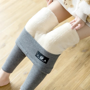Women’s Lamb Velvet Leggings Plus Velvet Thickened Plus Size Cotton Pants Gray Tight Warm Pants