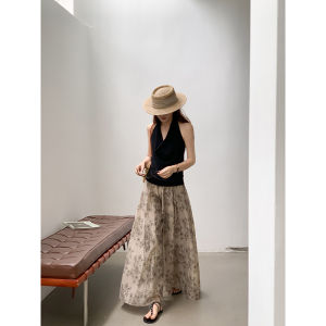 2026 New Summer Women Halter Cowl Neck Tank Top & Floral Print Skort Two Piece Outfit