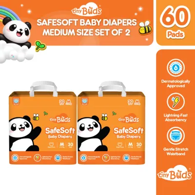 Tiny Buds Baby SafeSoft Pants Diaper Medium M 6–11kg (Set of 2) | Hypoallergenic Double Leak Guard