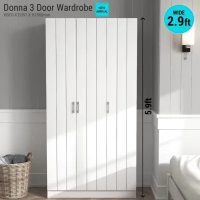Luxe: Donna 3 Door Mirror Wardrobe | Storage Cabinet Organiser | Cupboard | Modern