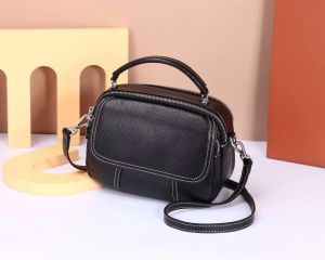 Genuine leather womensbag simple and stylish handbag womens shoulder and crossbody square bag top-layer cowhide womens bag