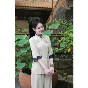 Pháp phục đi lễ chùa cho nữ Thiên Di bộ đồ lam nữ quần áo đi chùa kiểu mới trẻ trung phật tử D06