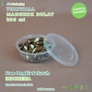 Thinwall Mangkok Bulat + Tutup 200ml Round Bowl Wadah Plastik Tempat Kue Snack Food Container Mangkuk Bubur Baso isi 25 pcs