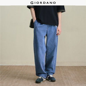 Giordano Men Pleated mid rise loose washed denim jeans Free Shipping 18116203