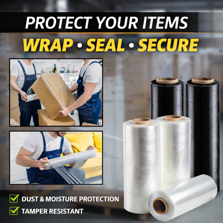 EMJ Heavy Duty Stretch Film 500m x 500mm (20”) – Clear/Black Packaging ...