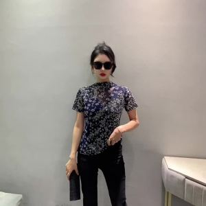 Ammin Áo thun cotton ngắn tay in họa tiết cúc nhỏ cổ điển thời trang vòng cổ đơn giản 2024 phong cách hàn quốc nữ áo blouse thanh lịch in hoa thoải mái giản dị