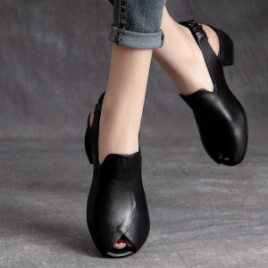 Chunky Heel Sandals Hollow Back Hollow Sandals Medium Heel Comfortable Slipper Fish Mouth Sandals