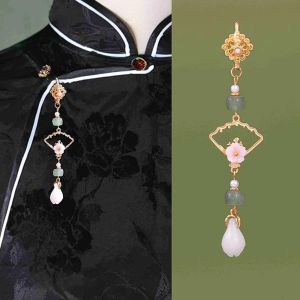 NEEUJ ปกกี่เพ้าแบบกด เครื่องประดับ Hanfu ผู้หญิง หินหยกเทียม พู่ห้อยยาว อุปกรณ์เสริมชุดกี่เพ้า สง่างามเรียบหรู เครื่องประดับชุดเดรส เข็มกลัดจี้ ของขวัญสำหรับเด็กผู้หญิง