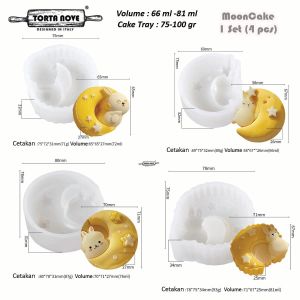 Cetakan mooncake 50gr 75gr 100gr set 4pcs kue bulan Silikon motif kotak Terbaru Snow Skin Pudding