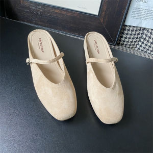 [Free Shipping] Square-toed closed-toe internal height-increasing flat-soled 2026 summer outdoor wear Chinese-style low-heeled womens mules