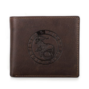 Hiram da thật của nam dập nổi ví 12 chòm sao biểu tượng tùy chỉnh ví đựng tiền xu đựng thẻ dập zodiacs ví đựng tiền