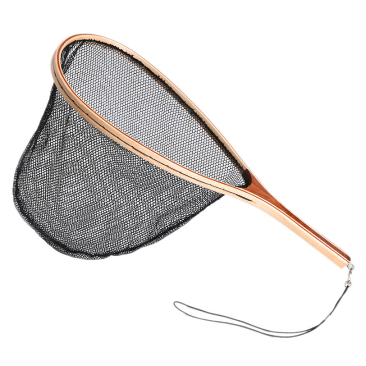 24inch Fly Fishing Net Landing Wooden Handle Rubber Mesh Trout Fish Catch  Tool