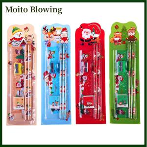 Moito 1Set Christmas Stationery Set Kids Cartoon Pencils Eraser Ruler Memo Pads Pencil Knife Set School Supplies Back To School Gift