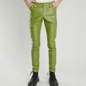 Thoshine Brand Men Leather Pants Skinny Fit Elastic Fashion PU Leather Trousers Nightclub Party & Dance Pants