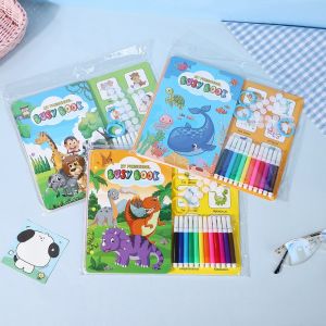 LEIFNYDI 12 Color Color Watercolor Pen Set Animals Dinosaurs Graffiti Notebook Set Colorful 2-in-1 Drawing Notebook Birthday Gifts