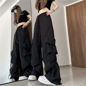 【Ready stock】Korean style Jogger Cargo Pants For Women and Men High Waist Wide Leg Black Pants