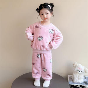 Christmas gifts Halloween 2Pcs Hello Kitty Children Cartoon Pajamas Sanrio Girls Autumn Winter New Kawaii Anime Thick Warm Fashion Sweet Home Clothes Set