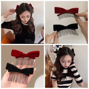 YHDFX ผ้าผ้าทอ กิ๊บติดผมโบว์ สีแดงเเดง หวีผมหวี กิ๊บติดผมโบว์กำมะหยี่ น่ารักน่ารักๆ อุปกรณ์เสริมผม สาวๆ