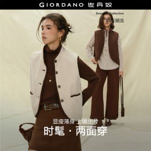 Giordano Women Reversible berber fleece corduroy vest Free Shipping 18375716