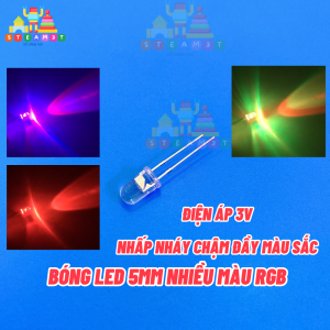SHIP ĐƠN TỪ 20K - Đèn LED Bóng LED 7 màu 3V  hai chân nhấp nháy chậm đầy màu sắc 5 mm/F5 độ sáng cao LED RGB - LK0061