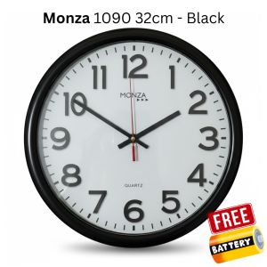 Jam Dinding Besar Kantor Kamar Ruang Tamu Polos Minimalis Hitam Putih Angka Besar Diameter 32cm Monza M1