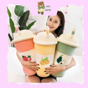 Gối Ôm Gấu Bông Bình Trà Sữa Siêu Kute Chất Liệu Nhung Cao Cấp 50 cm Màu Cam Đủ Màu