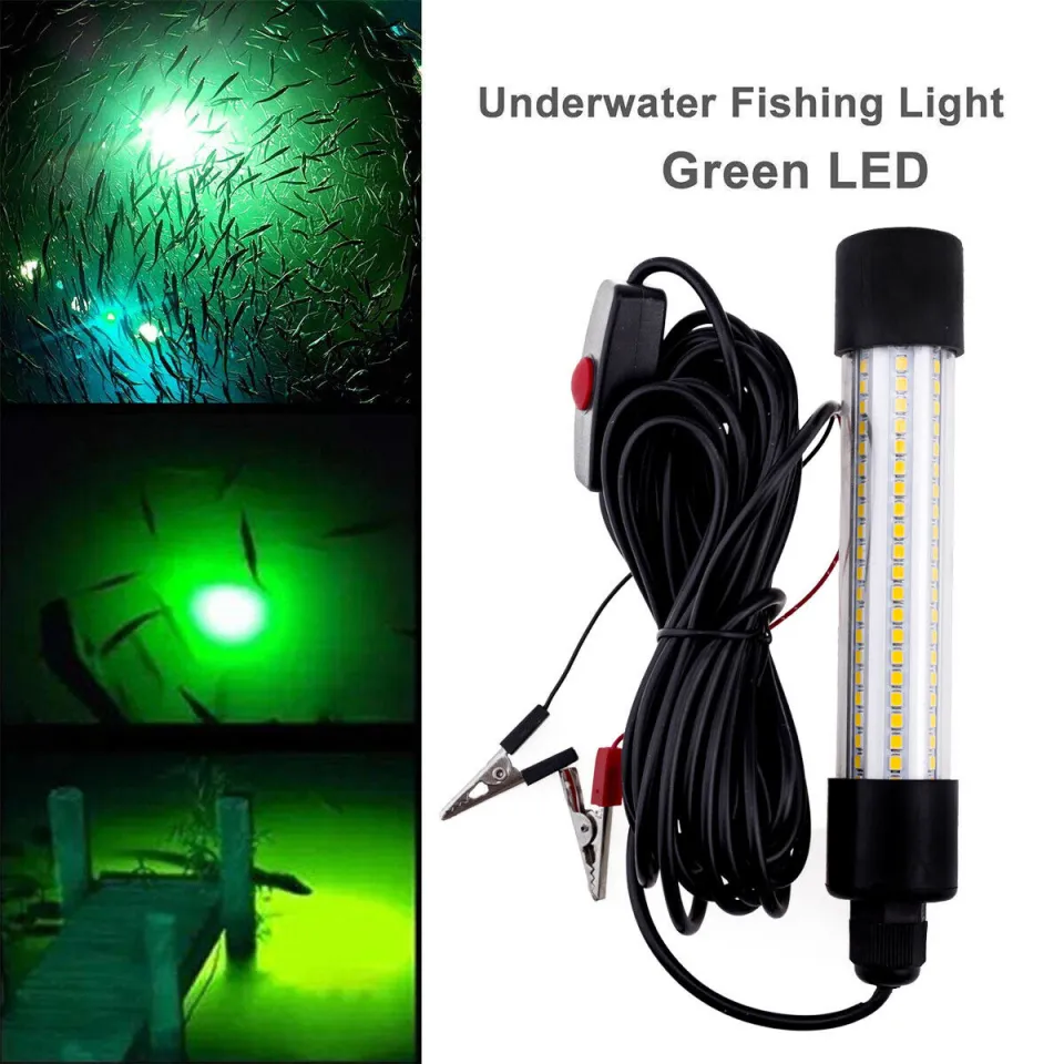 12V Green LED Underwater Fishing Light - Submersible Lamp For Night Crappie, Shad, Squid & Fish Attraction