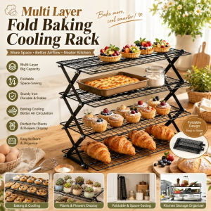 Vixplorn Multi Layer Fold Baking Cooling Rack Ironwork Floral Planting Rack Kitchen Cake Bread Storage Rack