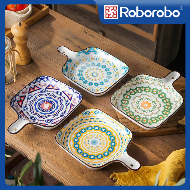 Roborobo Moroccan Square Ceramic Baking Dish With Handle