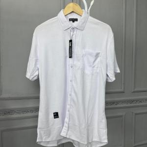 Kemeja Pria Polos Lengan Pendek Formal Bahan Pique Anti Kusut Navy Putih Maron Hitam Army Size M L XL XXL