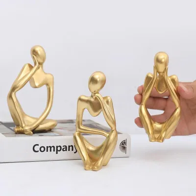 3Pcs/set Golden Thinker Sculpture Figurine Home Decor Statues Modern Bookcase Decor Artwork Ornament