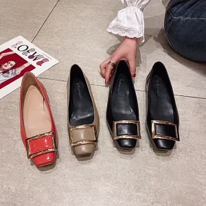 G72024 Spring New Trendy Style Same as Influencers rv Patent Leather Square Buckle Flat Heel Square Toe Shallow Mouth Womens Shoes for Commuting 33157/7