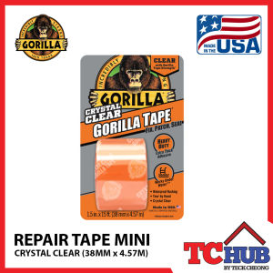 Gorilla Clear Repair Tape - Non-Yellowing/High Strength/Flexible/Works Underwater/Temperature & UV Resistant/Hand Tearable/Invisible & Urgent Repair (38MM x 4.57M)