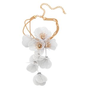 GENENIC Hợp kim Dây chuyền hoa phóng đại Đá rhinestone Sang trọng dây chuyền hoa cắt hình Đám cưới Trang sức Dây chuyền tua rua hoa Phụ nữ