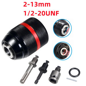 Keyless Drill Chuck for 1/2-20UNF Mount 2-13mm Self-tighten Drill Chuck for Multiple PurposesIncluding 3/8" SDS-Plus Shank1/4" Hex Shank1/2" Impact Wrench Adapter 2-13mm(1/2-20UNF) or 0.8-10mm(3/8-24UNF)