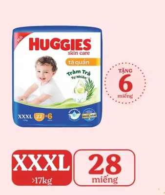 HCM - (22+6 Miếng/Gói) - Tã quần Huggies XXXL22 Skin Care Tràm trà tự nhiên ngừa hăm - Cho bé trên 17kg - Tã bỉm quần Huggies XXXL Size Cực Đại trẻ em
