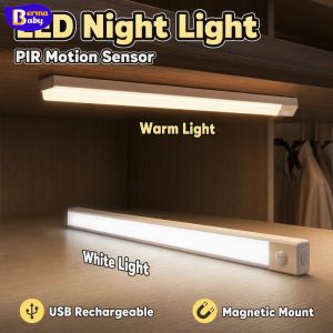 Led Motion Sensor Cabinet Light Rechargeable Usb Magnetic Stick On Wardrobe Closet Under Shelf Night Light