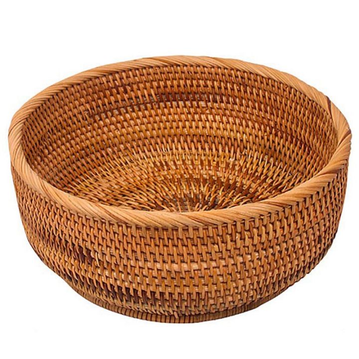 Natural Rattan Round Fruit Basket Wicker Tabletop Bread Serving