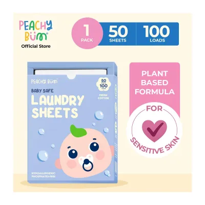 Peachy Bum Baby Safe Laundry Sheets Detergent 50 Sheets - Fresh Cotton