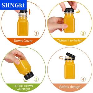 SHNGki Uống container 4 cái chai nước trái cây 120ml Rỗng rõ ràng cà phê milktea vuông chai nhựa với nắp