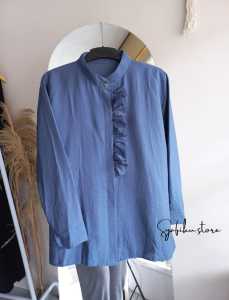 Atasan wanita-Ruffle top / blouse polo linen kancing belakang / blouse terbaru wanita /kemeja wanita
