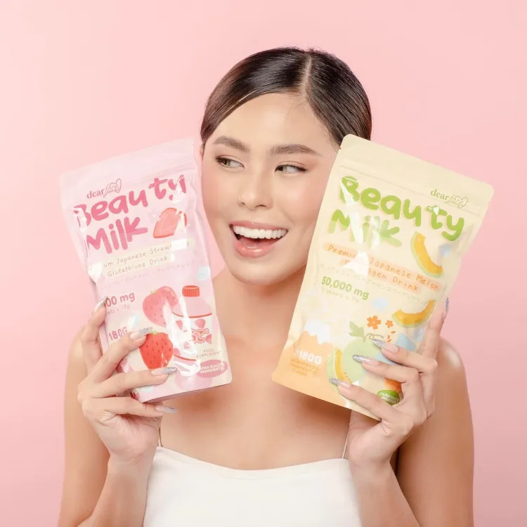 Dear Face Beauty Milk Premium Japanese Melon/Strawberry Collagen Drink 10  Sachets FDA Approved 180g