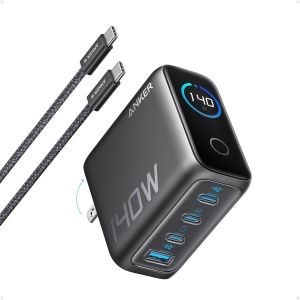 Anker 140W USB-C Charger Anker Laptop Charger 4-Port Multi-Device Fast Charging Advanced GaN Power Adapter Intuitive Touch Controls for MacBook iPhone 16 Series Samsung Galaxy Pixel and More