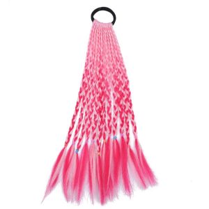 SUTONGXUE Gradient Tóc đuôi ngựa bện hộp Đàn hồi Tổng hợp Tóc Giả xoắn nhiều màu Mũ Công Chúa Hip-hop Bím Tóc bẩn cho bé gái Trẻ em/người lớn